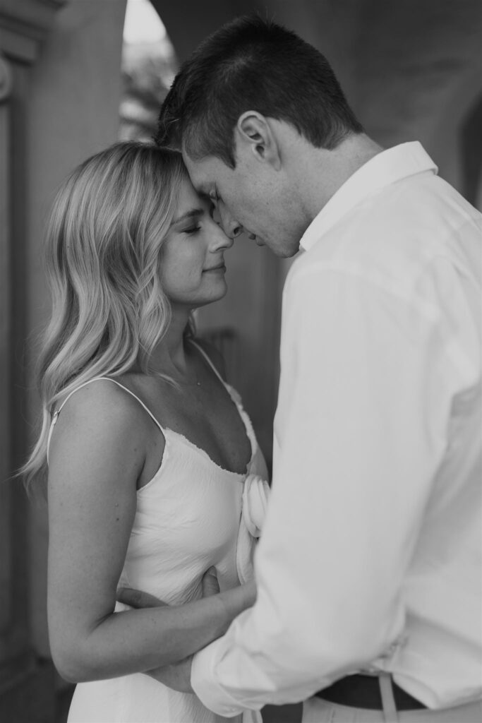 Close-up details from a Golden Hour Engagement at Balboa Park showing love and laughter